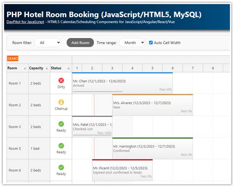 Php Hotel Room Booking System Javascript Html Mysql Daypilot Code