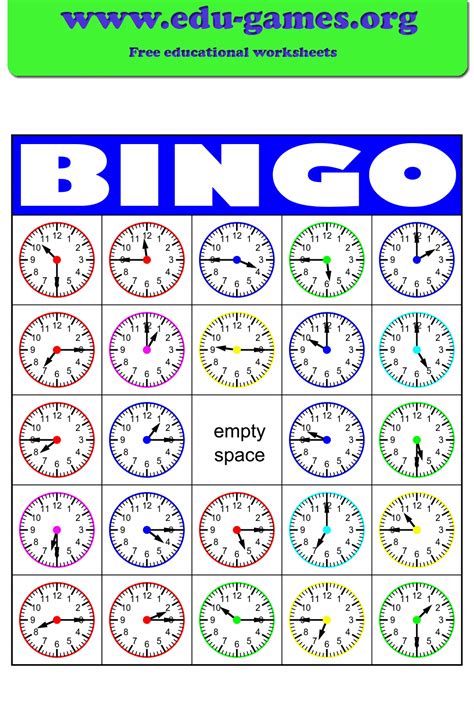 Free Printable Telling Time Bingo Cards

