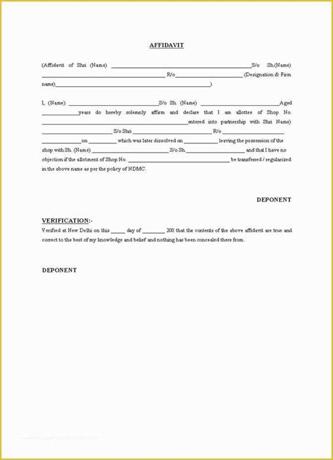 Free General Affidavit Template Of Mercial Affidavit Form