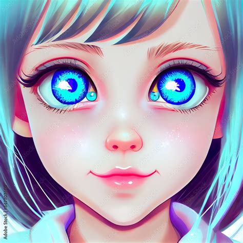 Character Cartoon Eyes Anime Girl Eyes Candy Big Blue Eyes With Sparkles Stock Illustration