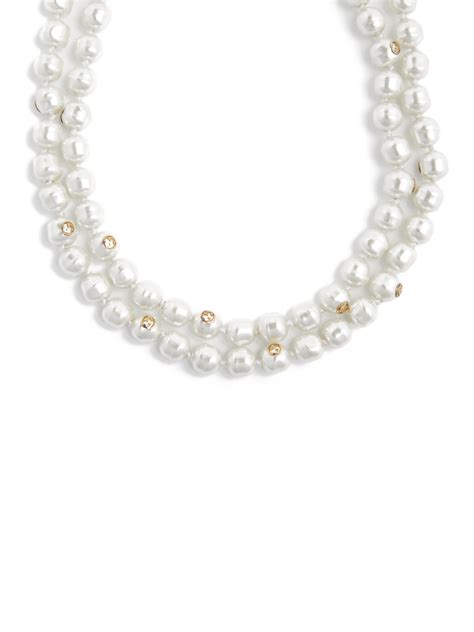 Gucci Tweed Long Pearl Necklace In White Lyst