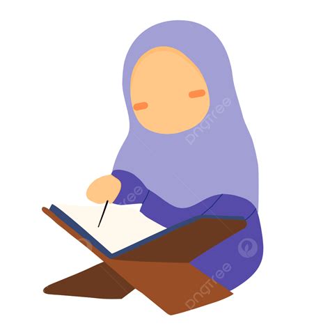 Ilustrasi Kartun Seorang Gadis Membaca Al Quran Kartun Jilbab