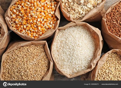 Bags Different Cereal Grains Top View Stock Photo By Newafrica