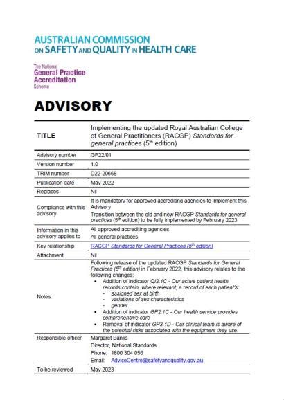 Advisory Gp2201 Implementing The Updated Royal Australian College Of