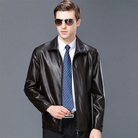 High Quality Men Black Leather Jacket And Coat Business Slim Stand