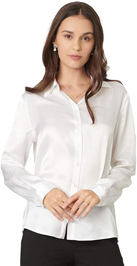 Mommesilk Womens Silk Blouse Long Sleeve Button Down Shirt Tops For