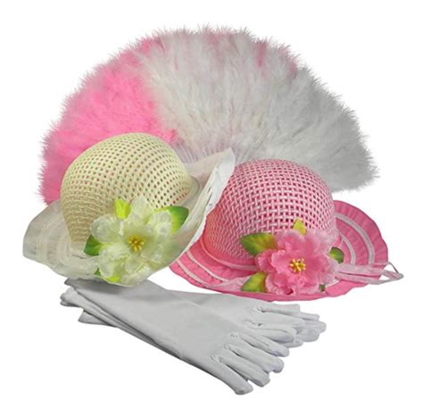 Details About Girls Tea Party Dress Up Set Of 2 Hats Gloves Fans Pink