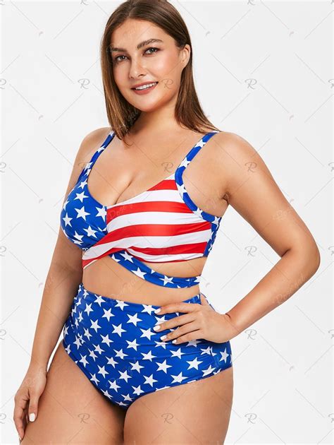 Plus Size American Flag Print Wrap Bikini Set Criss Cross Bikini Set
