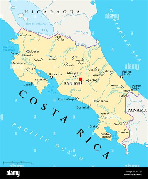 Political Map Of Costa Rica With The Capital San José National Borders