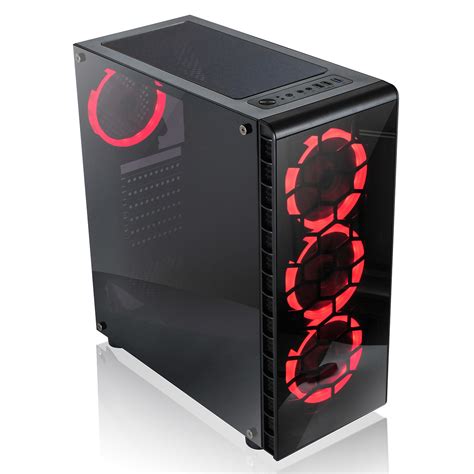 Cit Raider Gaming Case 4 X Red Ring Fans Glass Front And