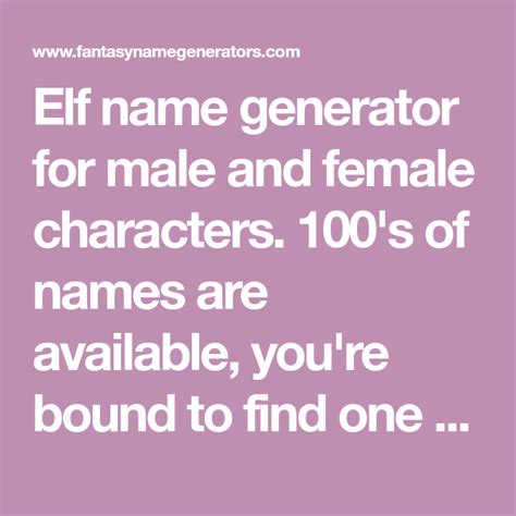 Elf Name Generator For Male And Female Characters 100s Of Names Are