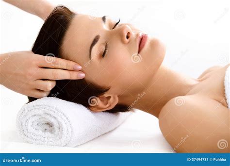 Face Massage Beautiful Woman Getting Treatment In Spa Salon Stock Image Image Of Dayspa