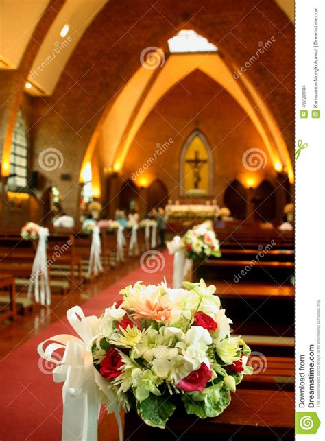 Beautiful Flowers Wedding Decoration In Church Stock Photo