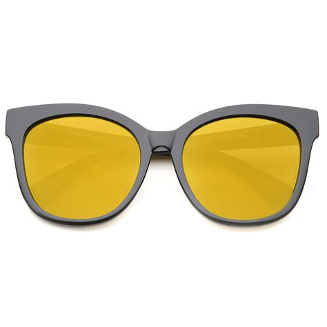 sunglass la horn rimmed color mirror flat lens oversize cat eye sunglasses