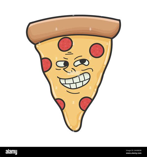 Trolling meme una porción de pizza cartoon aislado en blanco Imagen