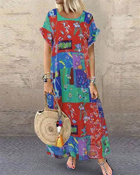 Us 2999 Floral Print Short Sleeve Summer Plus Size Dress