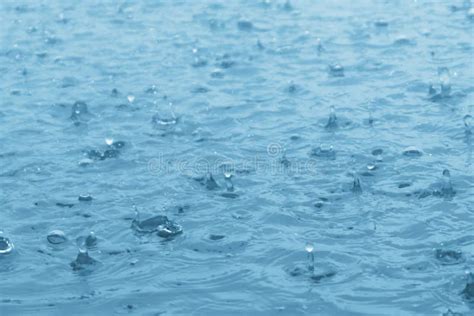 Blue Color Tone Of Close Up Rain Water Drop Falling Stock Image Image