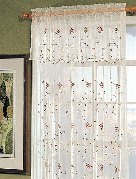 Creative Linens Embroidered Lace Roses Floral Window Curtain Panel With
