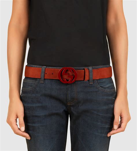 Lyst Gucci Red Suede Belt With Interlocking G Buckle In Red For Men