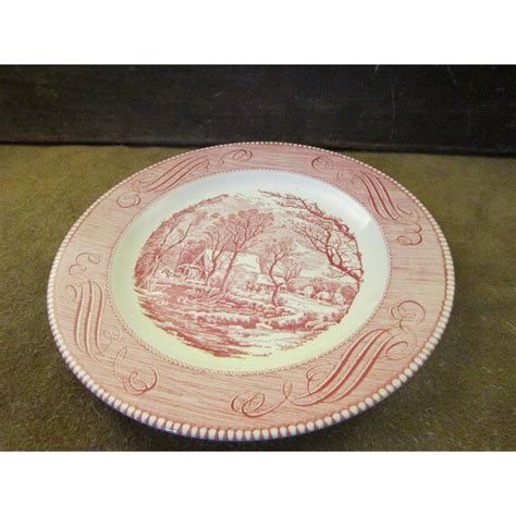 Pink And White Currier And Ives Dinner Plate The Old Grist