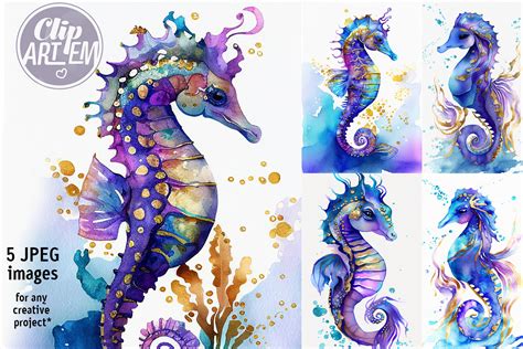 Watercolor Seahorse Painting Bundle Graphic By Clipartem · Creative Fabrica