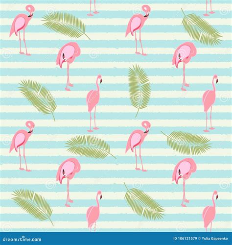 Colorful Pink Flamingo Seamless Pattern Background Vector Illus Stock