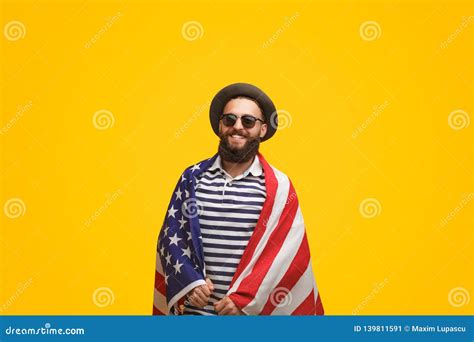 smiling hipster in american flag stock image image of fashion expression 139811591