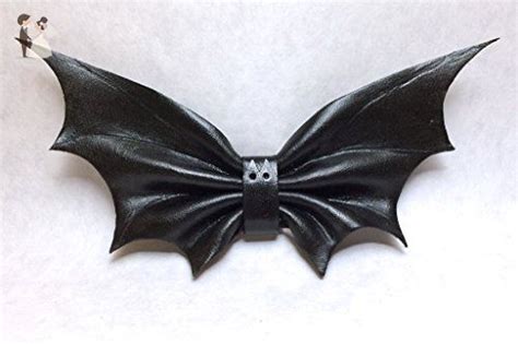 Black Leather Bat Bow Tie With Snap Strap Groom Fashion