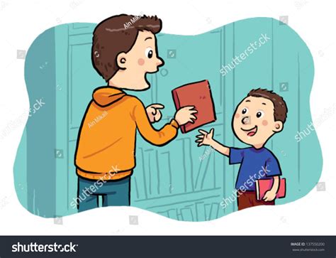 Borrowing Book Boy Borrowing Book Public Stock Vector