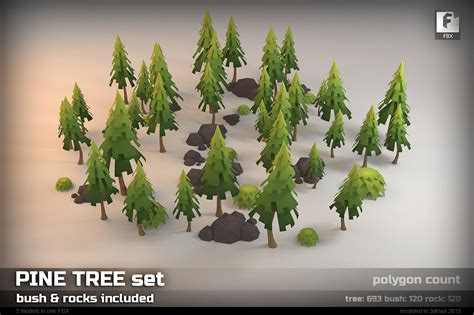 Pine Tree Low Poly Set 3d Environments ~ Creative Market