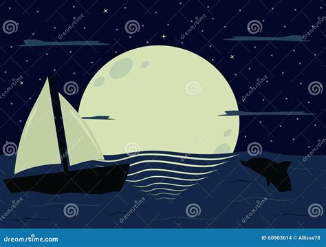 Moon S Reflection On The Sea In The Starry Night Beautiful Illustration Background Stock Vector