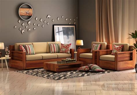 Buy Marriott Wooden Sofa Set Honey Finish Online In India Wooden