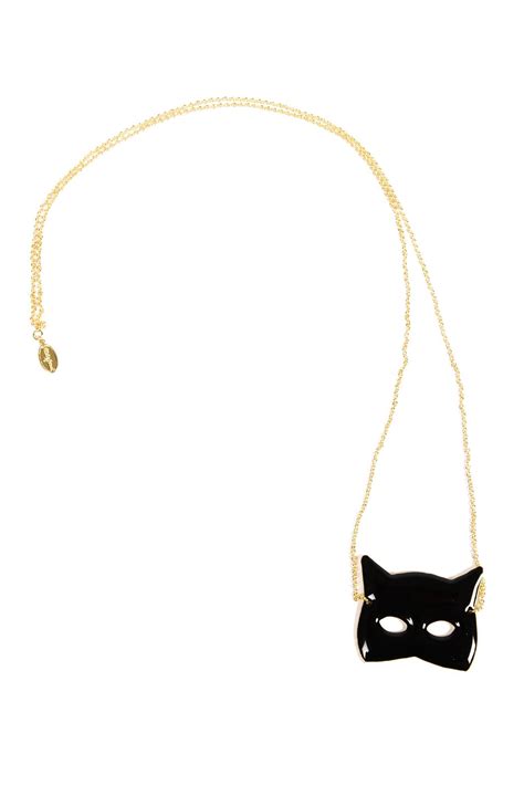 Black Cat Mask Enameled Gold Brass Pendant Necklace Length Of Chain
