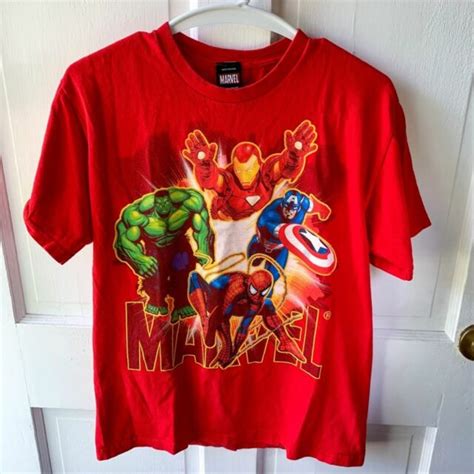 Marvel Red Hulk Iron Man Captain America Spider Man Graphic T Shirt Sz