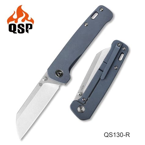 Qsp Penguin Edc Knife Stonewash 154cm Steel And Blue Titanium Scales Qs130r