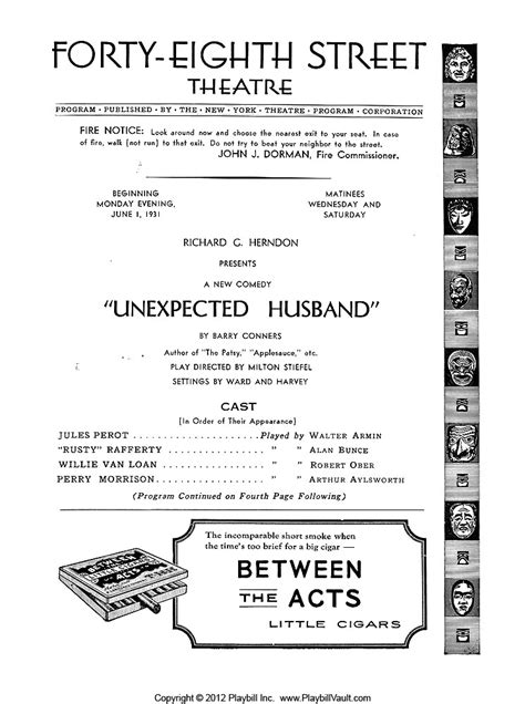 Unexpected Husband Broadway 48th Street Theatre 1931 Playbill