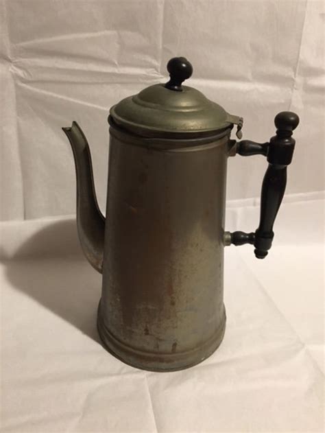 Tall Antique Coffee Pot With Wood Handle And Top Knot On Lid Etsy