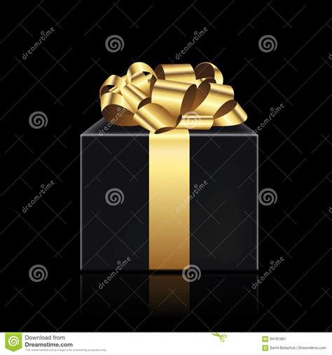 Black Present With The Golden Ribbon On Dark Background T Box For