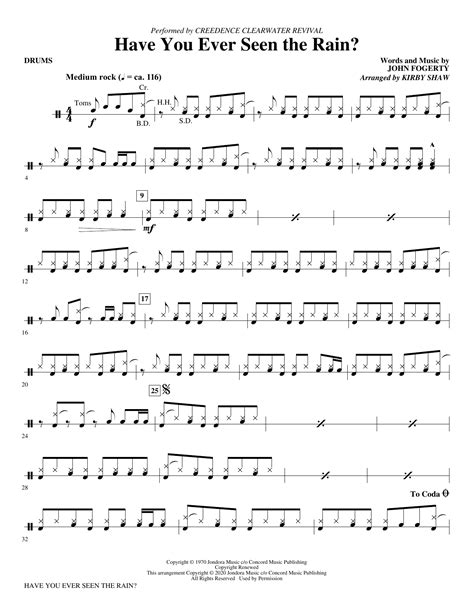 Have You Ever Seen The Rain Arr Kirby Shaw Drums Sheet Music