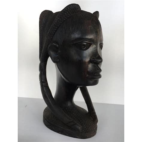 African Carved Wood Female Bust Chairish