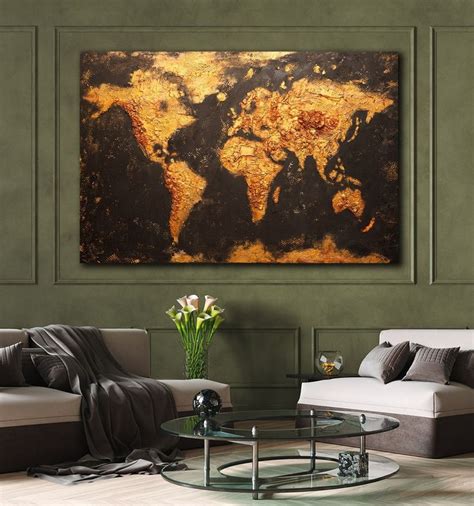 Black And Gold World Map Abstract Painting 3d World Map Art Etsy Uk