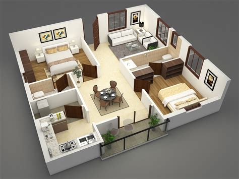 3d Floor Plans On Behance Small House Design Plans 2bhk House Plan