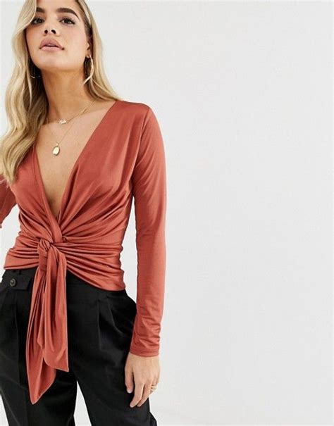 ASOS DESIGN Long Sleeve Top With Twist And Knot Front Detail ASOS