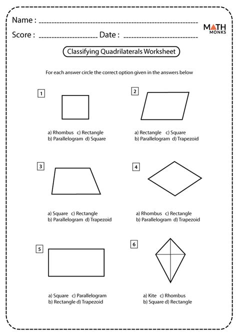 Worksheets For Quadrilaterals Worksheets For Kindergarten