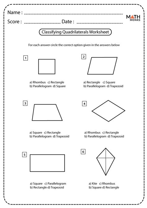 Classifying Quadrilaterals Worksheets Math Monks