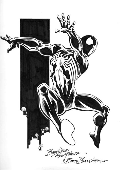 A Black And White Drawing Of Spider Man Leaping Over A Wall With His