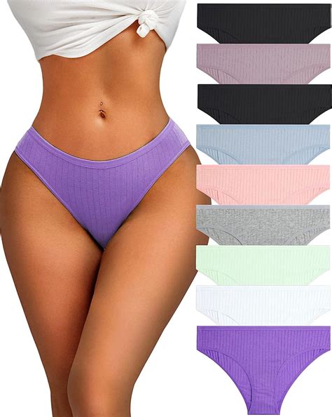 Finetoo Pack Cotton Underwear For Women Sexy Low Rise Ribbed Hipster