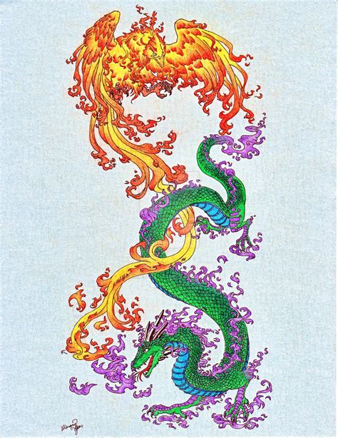 Dragon Phoenix Tattoo Colored By Angelfox 700 On Deviantart