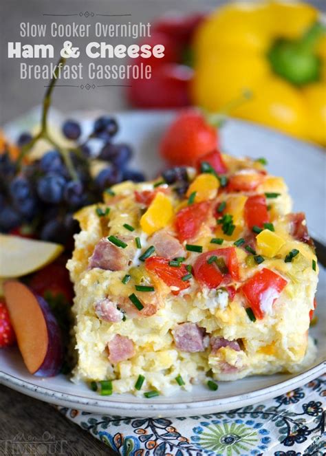 Slow Cooker Overnight Ham And Cheese Breakfast Casserole Mom On Timeout