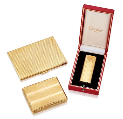 Lighter Cartier With Associated Cigarette Case And Compact
